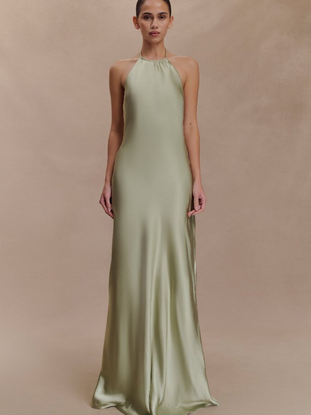 Bella Satin Halter Maxi Dress - Sage